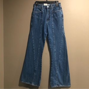 Amendi Joni Mid Blue Flare High Rise Denim Jeans, W27 L32